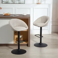 HOMCOM Lot de 2 tabourets de bar, chaises de bar hauteur réglable avec dossier et accoudoirs, repose-pieds, beige(m-2)