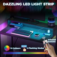 HOMCOM Gaming Desk, 100cm Computer Desk with LED Lights, Power Outlets, Monitor Stand and Remote, Black Wood-Effect(m-4)