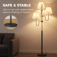HOMCOM Floor Lamp, 165 cm Tall Standing Lamp with 3 Light and Foot Switch for Living Room, Bedroom, Bedside, Office, E27 Base Without Bulb (40W Max)(m-5)
