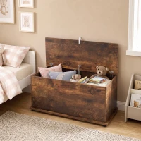 HOMCOM Storage Chest, 102L Blanket Box, Shoe Bench with Safety Hinged Lid, Bed End Bench, 80 x 40 x 45cm, Rustic Brown(m-7)