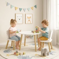 AIYAPLAY Kids Table and Chairs Set with Storage Bag Toddler Table and Chairs Set 3 Piece for Playroom White(m-8)
