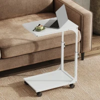 WLIVE Height Adjustable C-Shaped Side Table, Sturdy Steel Frame Sofa Table with 4 Lockable Wheels, Ideal for Living Room, Bedroom and Small Spaces, White(m-1)