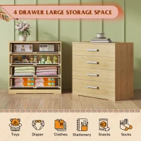 WLIVE Chest of Drawers with 4 Drawers, Metal Handles and Runners, Modern Storage Drawers for Bedroom, Kids Room, Closet, Oak(m-7)