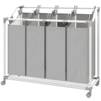 HOMCOM Wäschekorb mit 4 Fächer 160 L Wäschesammler mit Rädern, herausnehmbarer Wäschesack, 97 x 38 x 81 cm, Grau(m-11)