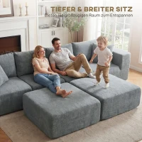HOMCOM Modulares Ecksofa, U-Form Sofa mit breitem und tiefem Sitz, 2 Hocker, dunkelgrau(m-6)