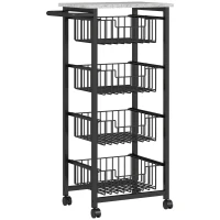 HOMCOM 4-stufige Küchenwagen auf Rädern, Rollbarer Servierwagen, Küchen-Trolley mit 4 Stahlkörben, Servierwagen(m-1)