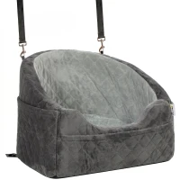 PawHut Dog Car Seat, Detachable Washable Dog Booster Seat with Thick Cushion, Seat Belt, Pockets for Small Under 10kg, Grey(m-1)