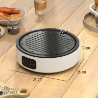 HOMCOM Dual-Keramikkochfeld, 2-in-1 Design, zum Kochen und Grillen, 2000W, 4 Hitzestufen, LED-Display, Fettfangschale, Weiß(m-3)