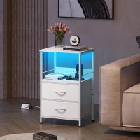 WLIVE Set of 2 White Bedside Tables, Equipped with Drawers, LED Lights and Charging Station, Multi-use Bedside Cabinet for Bedroom, Living Room and Small Spaces(m-1)