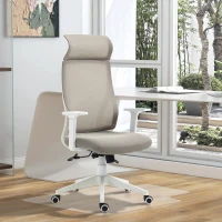 Vinsetto Conjunto de Cadeira de Escritório Reclinável com Rodas e Altura Ajustável 64x61x120,9-128,9 cm e Tapete Protetor Cinza e Transparente(m-4)