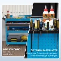 HOMCOM Werkzeugkoffer Werkzeugtrolley Werkzeugbox, 3 Ebenen, 4 Rollen, 82 cm x 35 cm x 76 cm, Blau(m-5)