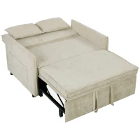 HOMCOM Canapea extensibilă 2 locuri, Canapea-pat 3 în 1 din chenille 125 cm cu spătar reglabil, șezut lat, 2 perne, Crem(m-9)