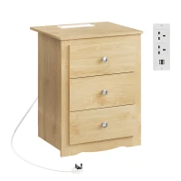 WLIVE 3-Drawer Wooden Bedside Table with Charging Station, USB Ports & Plug Sockets, Nightstand with Storage for Bedroom, Living Room, Office (1, Oak)(m-2)