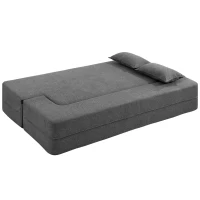 HOMCOM 2-Sitzer-Schlafsofa aus Schaumstoff, Schlafcouch mit breiten Armlehnen, 2 Kissen, 360 kg Belastbarkeit, Grau(m-11)