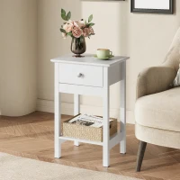 WLIVE Wooden Bedside Table, Nightstand with Shelf Drawer, Wooden Side Sofa Tables, for Small Spaces, End Tables for Living Room, Bedroom (1, White)(m-5)