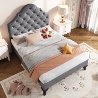 Cama tapizada con cabecero ajustable en altura y somier, sin colchón, 90×200 cm, Gris(m-2)