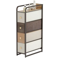 HOMCOM Kommode Schrank mit 4 Schubladen aus Vliesstoff Aufbewahrungsschrank mit Stahlrahmen, 20 x 47 x 84,5 cm, Mehrfarbig(m-11)