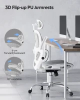 DEVAISE Ergonomic High Back Chair, Breathable Mesh Office Chair Featuring Dynamic Lumbar Support, Adjustable Headrest, 3D Armrests and 360° Swivel Function for Home Office, Grey(m-8)