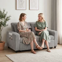 HOMCOM 2-Sitzer Sofabett, Cordbezug, zum Schlafsofa umwandelbar, 2 Kissen, Seitentaschen, 157 x 190 cm, Hellgrau(m-7)