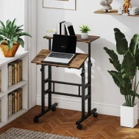 HOMCOM chreibtisch Höhenverstellbar Küchentisch mit Regal, Rollen, Computertisch Rustikal Braun 60 x 60 x 70,5-120 cm(m-10)