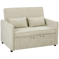 HOMCOM Canapea extensibilă 2 locuri, Canapea-pat 3 în 1 din chenille 125 cm cu spătar reglabil, șezut lat, 2 perne, Crem(m-1)