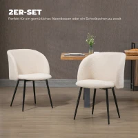 HOMCOM 2er-Set Esszimmerstühle, Polsterstühle mit Stoffbezug, Küchenstühle mit Stahlbeinen, gewölbte Rückenlehne, Cremeweiß(m-4)