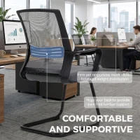 HOMCOM Padded Meeting Office Chair, Ergonomic Desk Chair No Wheels with Sled Base for Bedroom, Waiting, Reception, Dark Grey(m-4)