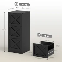 HOMCOM Gaveteiro de Escritório com 3 Gavetas, Pastas Suspensas para Formatos Letter/A4, Estilo Rústico, 40x40x101 cm, Preto(m-3)