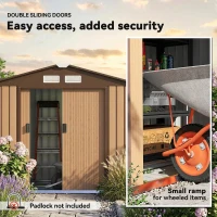 Outsunny 7 x 4ft Lockable Metal Garden Tool Storage Shed, Outdoor Storage Shed with Foundation and vents, Light Brown(m-5)