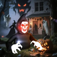 Outsunny Aufblasbare Halloween-Dekoration, Sensenmann, LED-Leuchten, Gebläse, Kabel(m-12)
