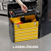 HOMCOM Werkzeugkiste leer, 49,7 x 25,3 x 40,7 cm Werkzeugkasten mit 4 Schubladen, Mini-Box Stahl Gelb(m-4)
