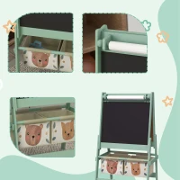ZONEKIZ Conjunto para Crianças Inclui 1 Mesa com 2 Cadeiras Infantis e 1 Cavalete 3 em 1 com Cestos de Armazenamento Desenho de Animais Verde(m-5)