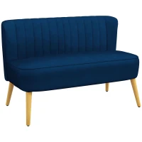HOMCOM Sofa Retrodesign 2-Sitzer-Sofa, Holzbeine, 117 cm x 56,5 cm x 77 cm, Blau(m-11)