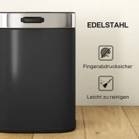 HOMCOM Mülleimer, Edelstahl Küchenmülleimer mit offen bleibendem Deckel, herausnehmbarer Inneneimer, 21,5x19,5x30 cm, Schwarz(m-7)