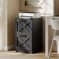 HOMCOM Gaveteiro de Escritório com 2 Gavetas, Ficheiros Suspensos para Formatos Carta/A4, Estilo Rústico, 40x40x71cm, Preto(m-6)