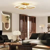 HOMCOM Deckenleuchte LED 40W 4300LM 3500K/4500K/6000K Deckenlampe 3-eckige Wohnzimmerlampe, 48 x 46 x 13 cm, Gold(m-10)