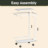 WLIVE Height Adjustable C-Shaped Side Table, Sturdy Steel Frame Sofa Table with 4 Lockable Wheels, Ideal for Living Room, Bedroom and Small Spaces, White(m-5)