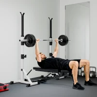 HOMCOM Rack Musculación con Altura Ajustable Marco de Acero Carga 200 kg para Entrenamiento en Gimnasio Casa Plata y Negro(m-10)