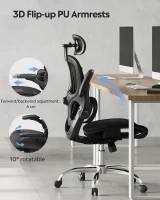 DEVAISE Ergonomic High Back Chair, Breathable Mesh Office Chair Featuring Dynamic Lumbar Support, Adjustable Headrest, 3D Armrests and 360° Swivel Function for Home Office, Black(m-5)