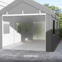 Outsunny Tenda Garagem 295x600x278 cm Tenda de Exterior Resistente com 2 Portas Enroláveis e 6 Janelas Cinza(m-5)