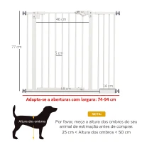 PawHut Barreira de Segurança para Cães 74-94 cm com Extensão, Montagem por Pressão e Bloqueio Duplo, Branco(m-3)