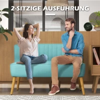 HOMCOM Sofa Retrodesign 2-Sitzer-Sofa, Holzbeine, 117 cm x 56,5 cm x 77 cm, Grün(m-6)