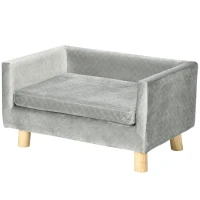 PawHut Sofá para Perros Pequeños 64x45x36 cm Tapizado en Terciopelo con Cojín Lavable y Patas de Madera de Abedul Gris Oscuro(m-1)
