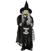 HOMCOM 94cm Animated Witch Halloween Decoration, Scary Halloween Animatronics Decor with Sound Touch Activated & Light Up Eyes(m-1)