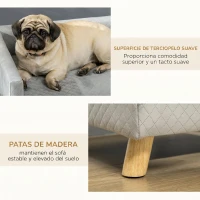 PawHut Sofá para Perros Pequeños 64x45x36 cm Tapizado en Terciopelo con Cojín Lavable y Patas de Madera de Abedul Gris Oscuro(m-5)