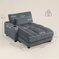 HOMCOM Sofa-Bett mit Kissen, Schaumstoff, zum Bett umwandelbar, Becherhalter, Grau(m-3)