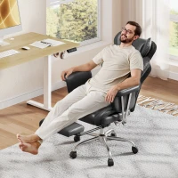 DEVAISE Ergonomic Executive Office Chair, PU Leather Chair with Telescopic Footrest and Height Adjustment, Built-in Lumbar Support, 145° Reclining Backrest Design for Office Use, Black(m-1)