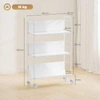 HOMCOM Bücherregal Aufbewahrungsregal mit 3 Ebenen, Rädern, Spielzeugregal für Schlafzimmer, 69 x 26 x 108 cm, Weiß(m-3)
