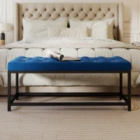 HOMCOM Banco Pie de Cama Tapizado en Terciopelo Diseño Capitoné Base de Metal para Dormitorio Entrada Salón Azul Oscuro(m-6)