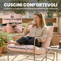 Outsunny Set da Giardino 4pz con Divano 2 Posti, 2 Poltrone e Tavolino, in Metallo Zincato, Rosa(m-6)